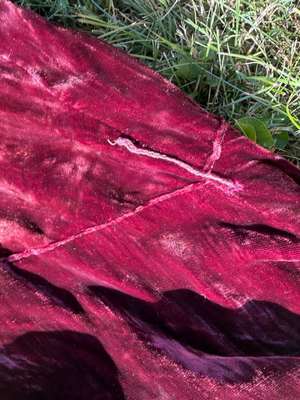 SOLD 30s VINTAGE Textured Velvet Burgundy Maxi Dress with Flutter Sleeves - Picture 7 of 8